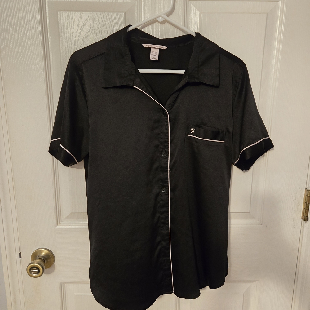 Victoria's Secret Black Shirt with White Piping PJ's with Bottoms